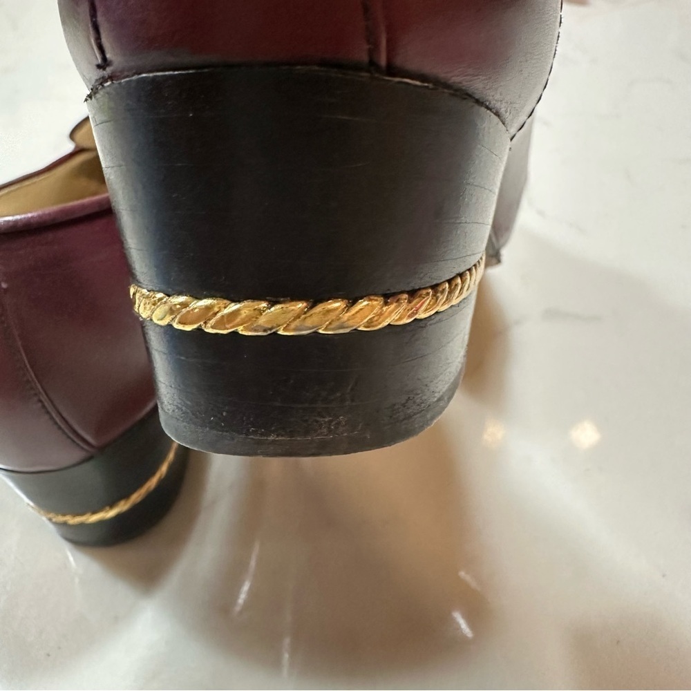 vintage Gucci burgundy leather loafer pumps with a gold-tone horsebit detail. - Picture 6 of 10